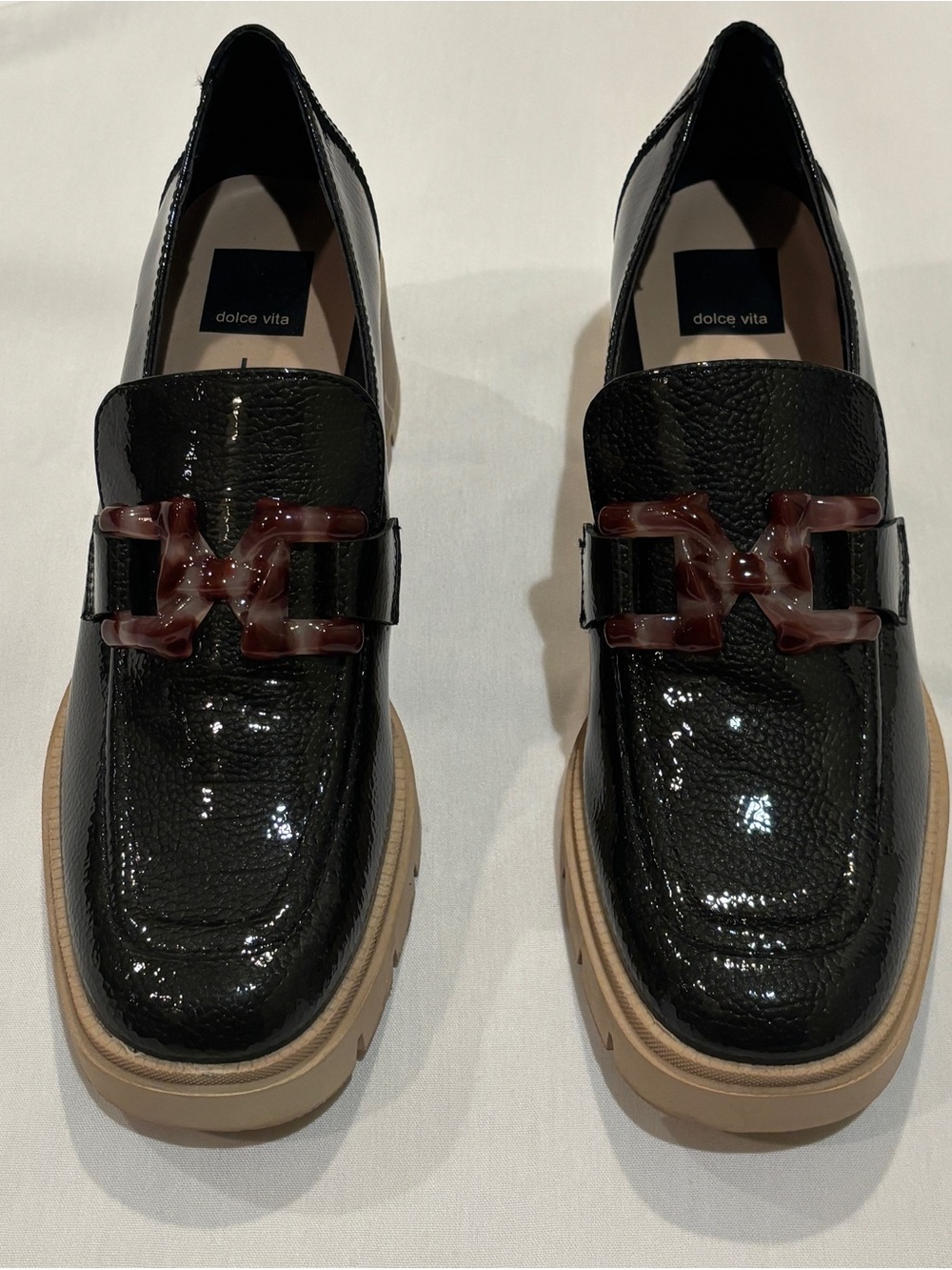 Dolce Vita Women’s 9.5 Black Patent Lug Sole Loafers Chunky Platform